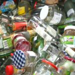 glass bottles in bin